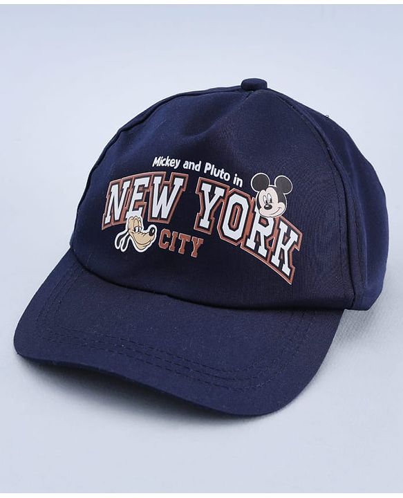 Babyhug Disney 100% Cotton Woven Summer Cap With Micky Mouse Graphics Navy Blue - Diameter 18 cm