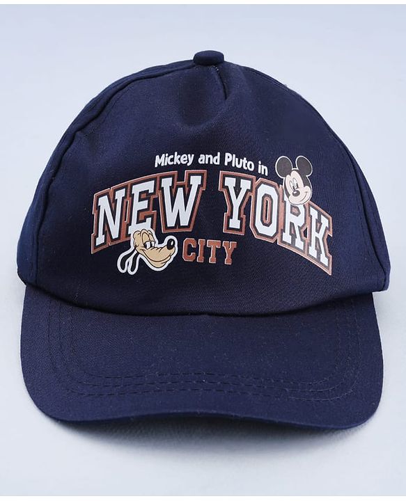 Babyhug Disney 100% Cotton Woven Summer Cap With Micky Mouse Graphics Navy Blue - Diameter 18 cm
