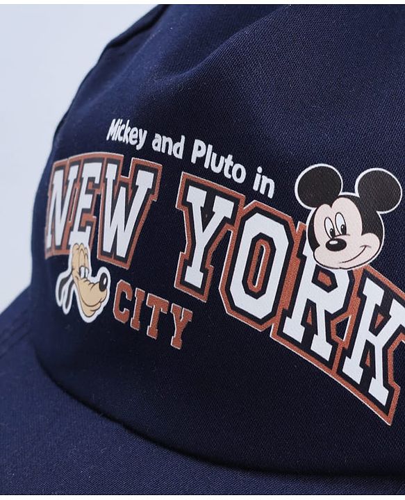 Babyhug Disney 100% Cotton Woven Summer Cap With Micky Mouse Graphics Navy Blue - Diameter 18 cm