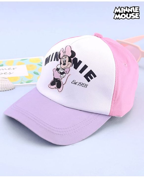 Babyhug Disney 100% Cotton Woven Summer Cap With Minnie Mouse Graphics Multicolour - Diameter 18.5 cm