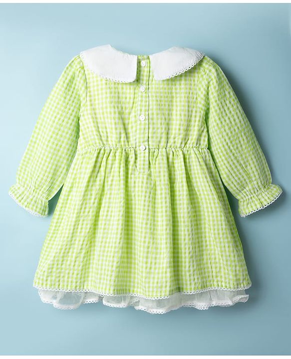 Babyhug Cotton Woven One Piece Dresses/Frocks with Embroidered Peter Pan Collar Green 3-6 Months