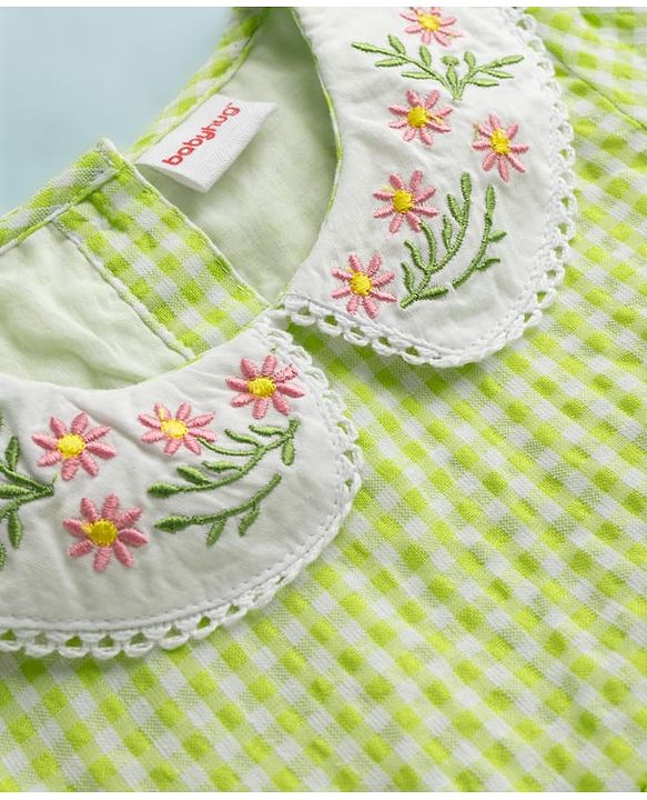 Babyhug Cotton Woven One Piece Dresses/Frocks with Embroidered Peter Pan Collar Green 3-6 Months