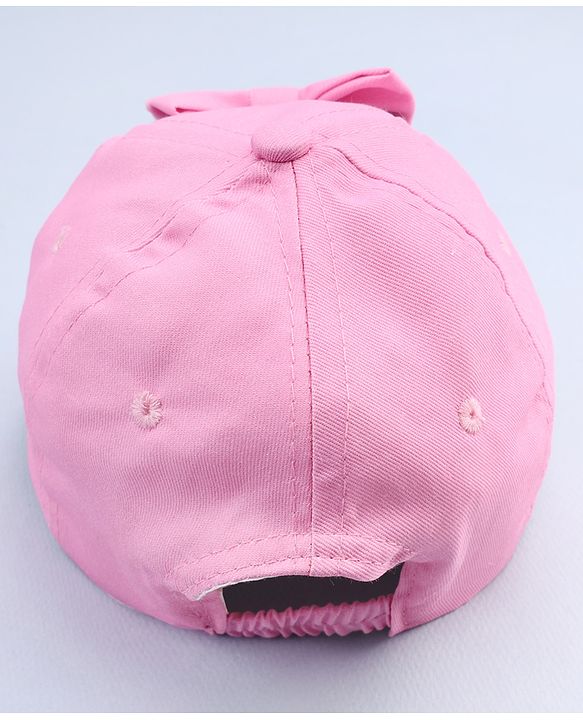 Babyhug Disney Cotton Woven Summer Cap With Minnie Mouse Graphics & Bow Applique Pink - Diameter 17.5 cm