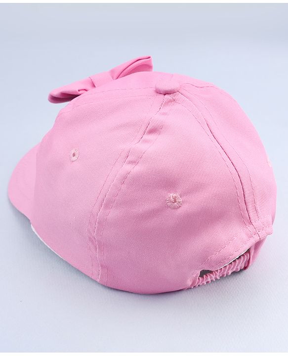 Babyhug Disney Cotton Woven Summer Cap With Minnie Mouse Graphics & Bow Applique Pink - Diameter 17.5 cm