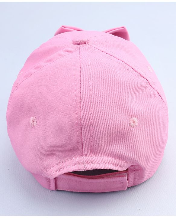 Babyhug Disney Cotton Woven Summer Cap With Minnie Mouse Graphics & Bow Applique Pink - Diameter 17.5 cm