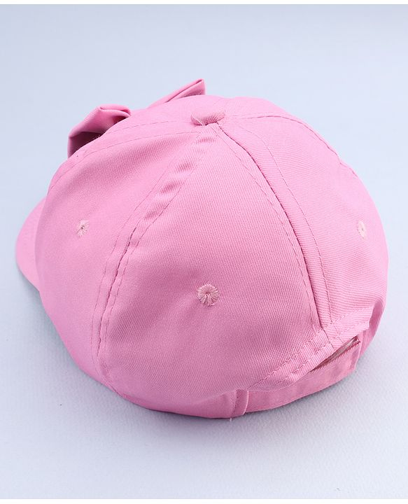 Babyhug Disney Cotton Woven Summer Cap With Minnie Mouse Graphics & Bow Applique Pink - Diameter 17.5 cm