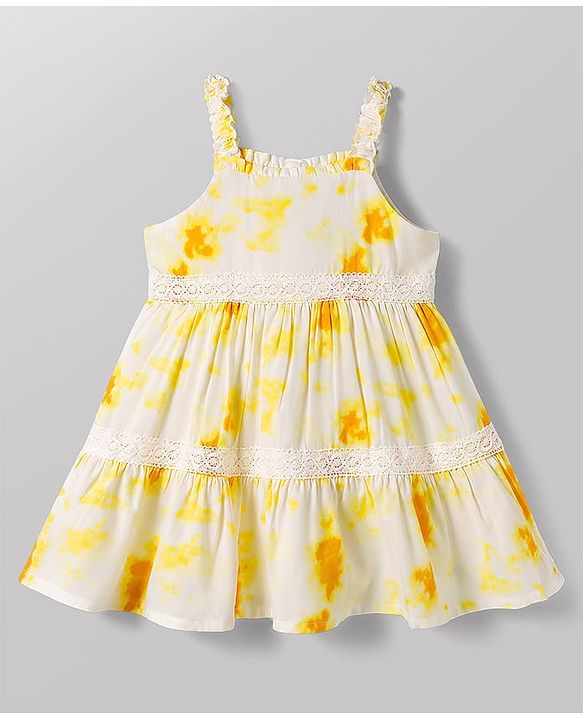 Babyhug Cotton Woven Sleeveless Abstract Printed Frock - White