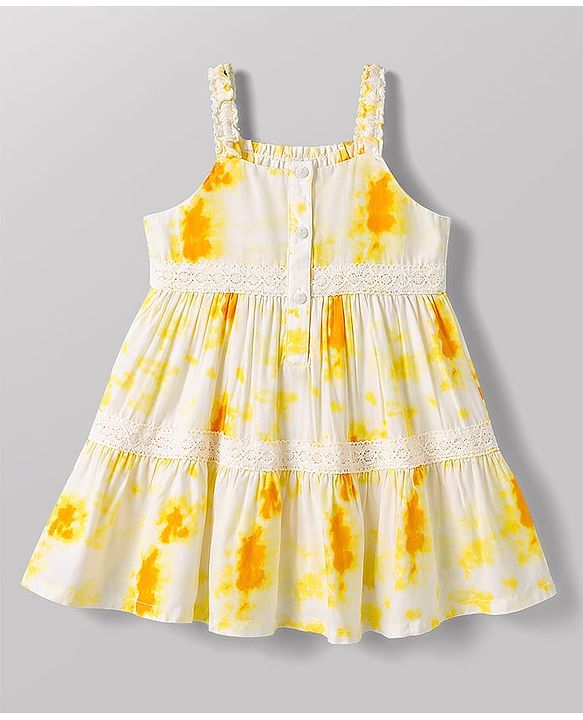 Babyhug Cotton Woven Sleeveless Abstract Printed Frock - White