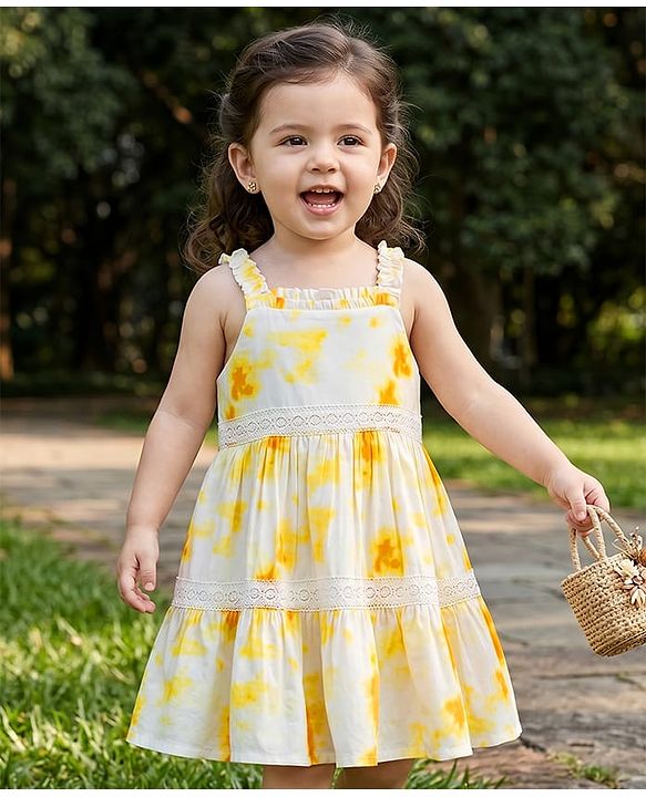 Babyhug Cotton Woven Sleeveless Abstract Printed Frock - White