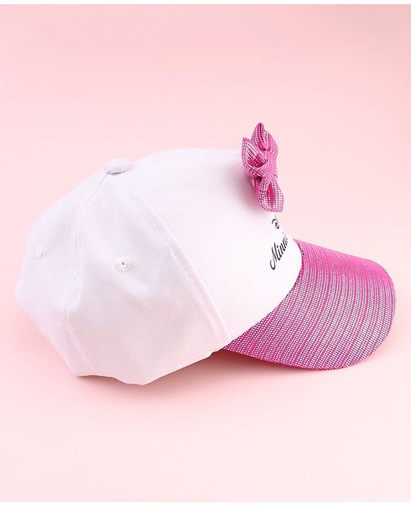 Babyhug Disney Cotton Woven Summer Cap With Minnie Mouse Graphics & Bow Applique Multicolor - Diameter 17 cm