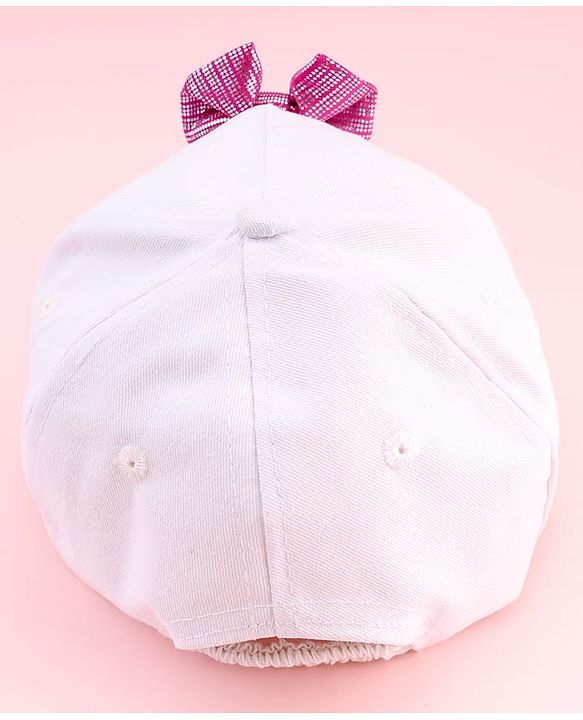 Babyhug Disney Cotton Woven Summer Cap With Minnie Mouse Graphics & Bow Applique Multicolor - Diameter 17 cm