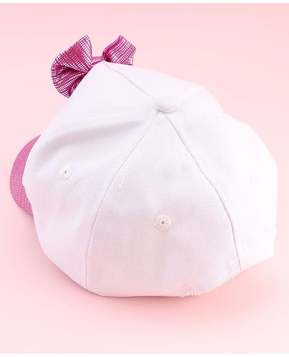 Babyhug Disney Cotton Woven Summer Cap With Minnie Mouse Graphics & Bow Applique Multicolor - Diameter 17 cm
