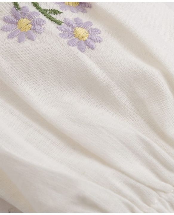 Babyhug Cotton Woven Full Sleeves Floral Embroidered Frock wth Peter Pan Collar - White