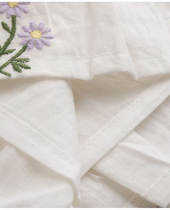 Babyhug Cotton Woven Full Sleeves Floral Embroidered Frock wth Peter Pan Collar - White