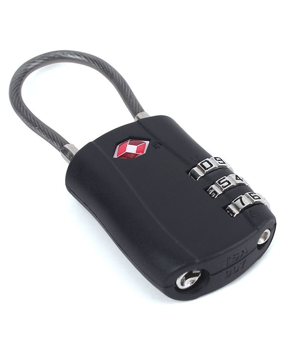 Babyhug Secure 3-Digit Luggage TSA Lock with Flexible Wire ??Black Lightweight Travel Lock Durable Combination Lock for Bags & Suitcases Compact & Easy to Use Free Size Number Lock.