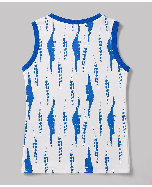 Pine Kids Cotton Knit Sleeveless Tie Dye Tank T-Shirt & Shorts Night Suit - White