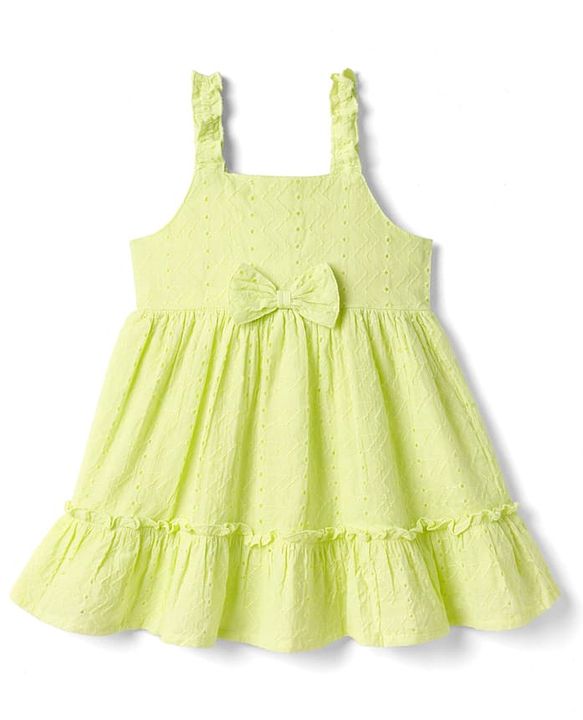 Babyhug Cotton Woven Sleeveless Frock With Bow Applique - Lime Green