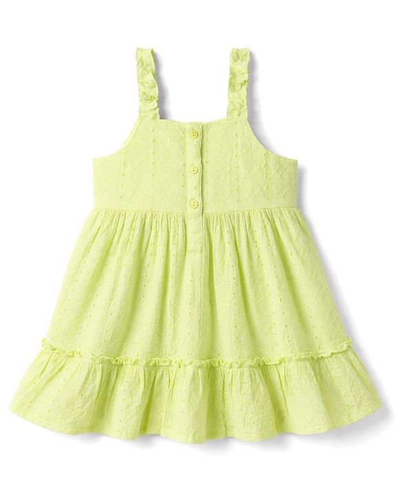 Babyhug Cotton Woven Sleeveless Frock With Bow Applique - Lime Green