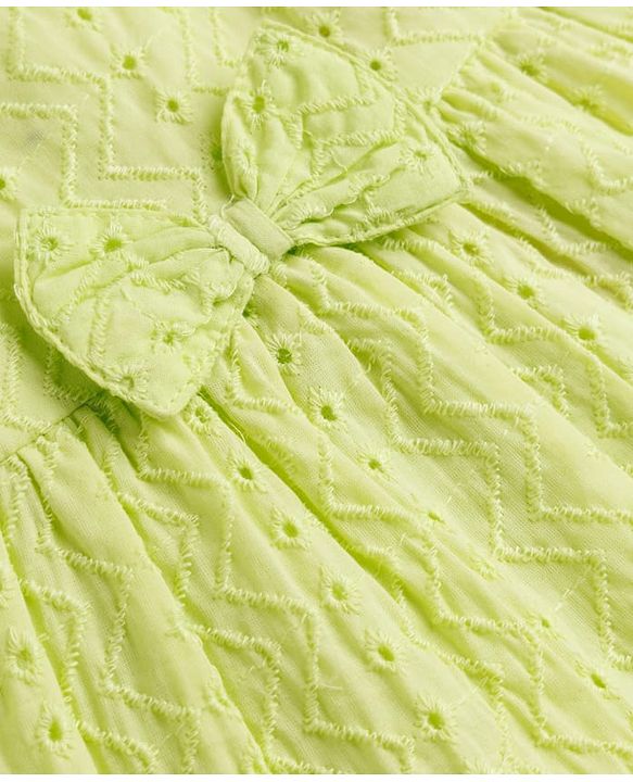 Babyhug Cotton Woven Sleeveless Frock With Bow Applique - Lime Green