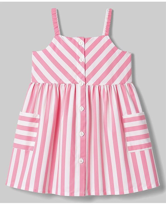 Babyhug Cotton Woven One Piece Dress Striped Pink 3-6 Months