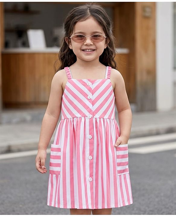 Babyhug Cotton Woven One Piece Dress Striped Pink 3-6 Months