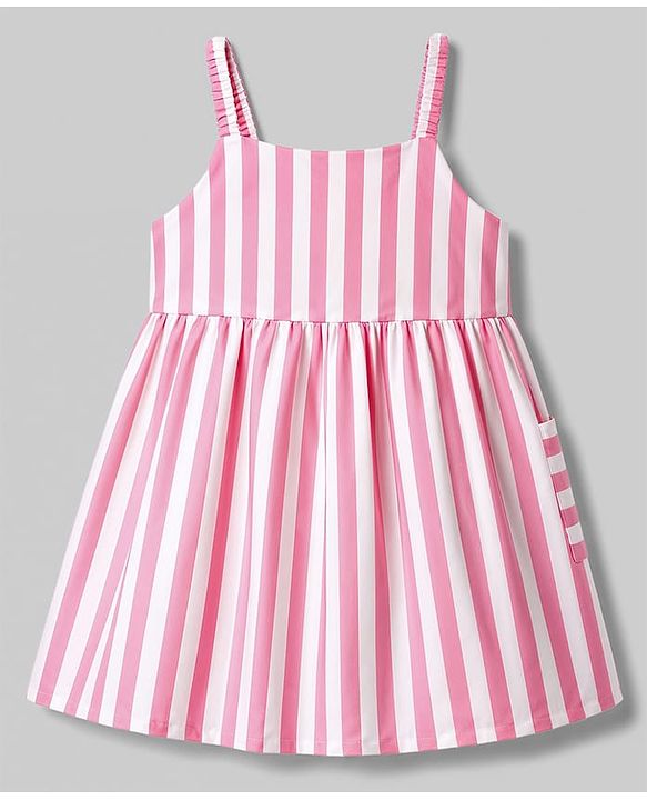 Babyhug Cotton Woven One Piece Dress Striped Pink 3-6 Months