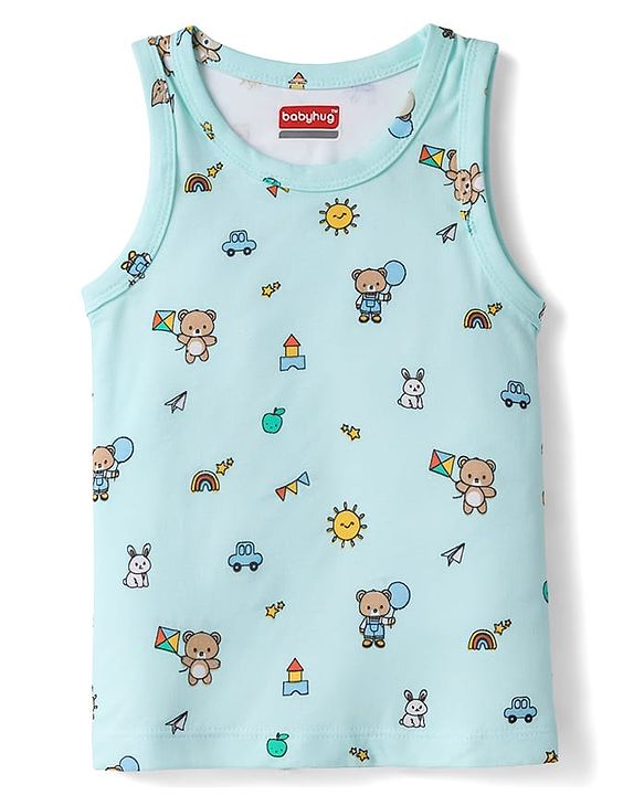 Babyhug 100% Cotton Antibacterial Sleeveless Striped Vests With Bear Print Pack of 3 - Multicolor