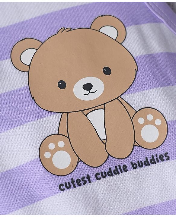 Babyhug 100% Cotton Antibacterial Sleeveless Striped Vests With Bear Print Pack of 3 - Multicolor