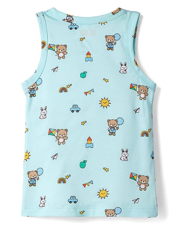 Babyhug 100% Cotton Antibacterial Sleeveless Striped Vests With Bear Print Pack of 3 - Multicolor
