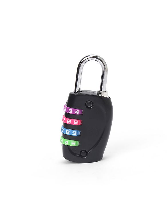 Babyhug Travel Luggage Tag with 4-Digit Combination Lock - Black| Secure Metal Shackle| Lightweight Travel Lock| Durable Combination Lock for Bags & Suitcases| Compact & Easy to Use