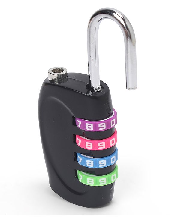 Babyhug Travel Luggage Tag with 4-Digit Combination Lock - Black| Secure Metal Shackle| Lightweight Travel Lock| Durable Combination Lock for Bags & Suitcases| Compact & Easy to Use