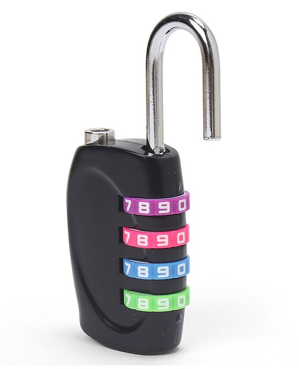 Babyhug Travel Luggage Tag with 4-Digit Combination Lock - Black| Secure Metal Shackle| Lightweight Travel Lock| Durable Combination Lock for Bags & Suitcases| Compact & Easy to Use