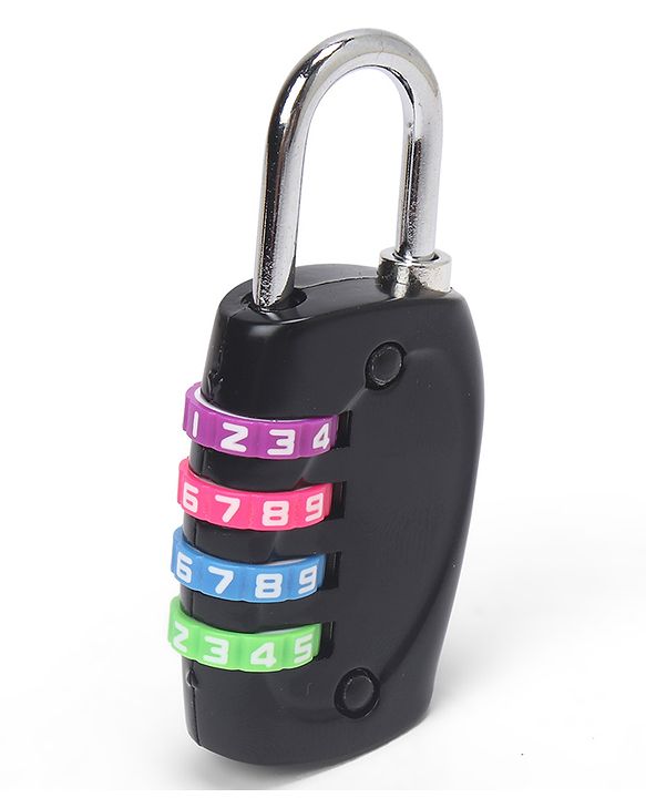 Babyhug Travel Luggage Tag with 4-Digit Combination Lock - Black| Secure Metal Shackle| Lightweight Travel Lock| Durable Combination Lock for Bags & Suitcases| Compact & Easy to Use