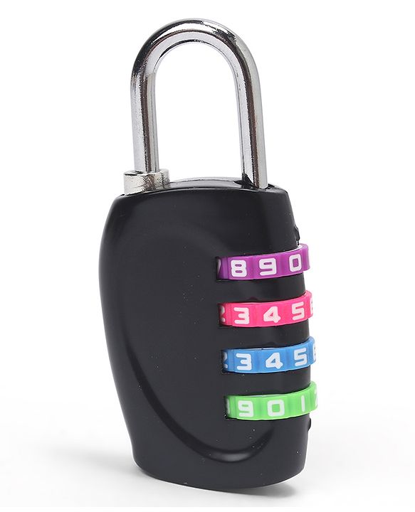 Babyhug Travel Luggage Tag with 4-Digit Combination Lock - Black| Secure Metal Shackle| Lightweight Travel Lock| Durable Combination Lock for Bags & Suitcases| Compact & Easy to Use