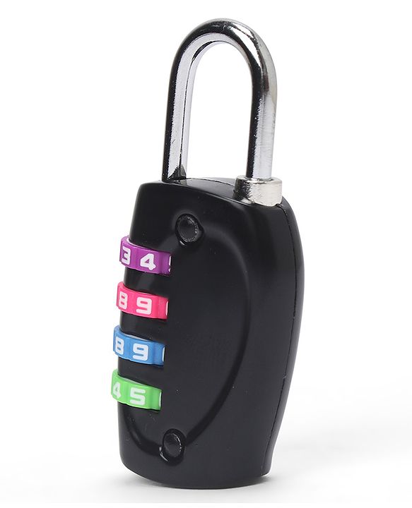 Babyhug Travel Luggage Tag with 4-Digit Combination Lock - Black| Secure Metal Shackle| Lightweight Travel Lock| Durable Combination Lock for Bags & Suitcases| Compact & Easy to Use