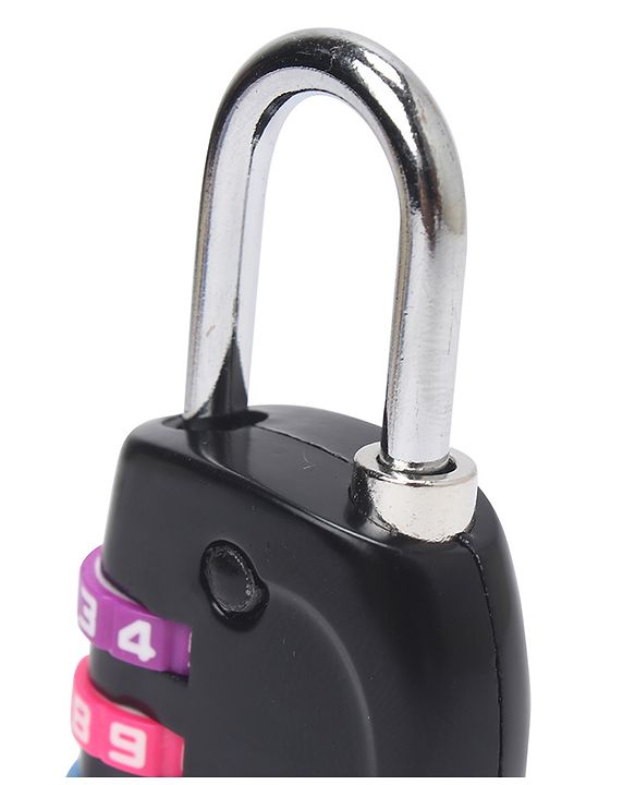 Babyhug Travel Luggage Tag with 4-Digit Combination Lock - Black| Secure Metal Shackle| Lightweight Travel Lock| Durable Combination Lock for Bags & Suitcases| Compact & Easy to Use