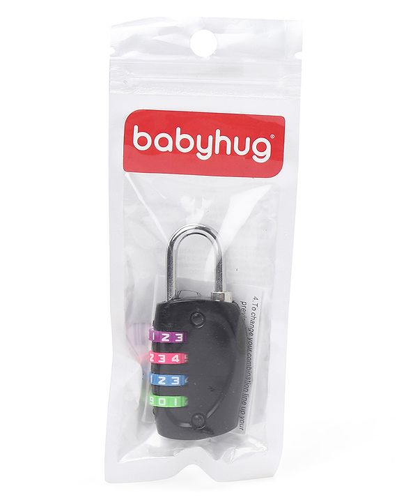 Babyhug Travel Luggage Tag with 4-Digit Combination Lock - Black| Secure Metal Shackle| Lightweight Travel Lock| Durable Combination Lock for Bags & Suitcases| Compact & Easy to Use