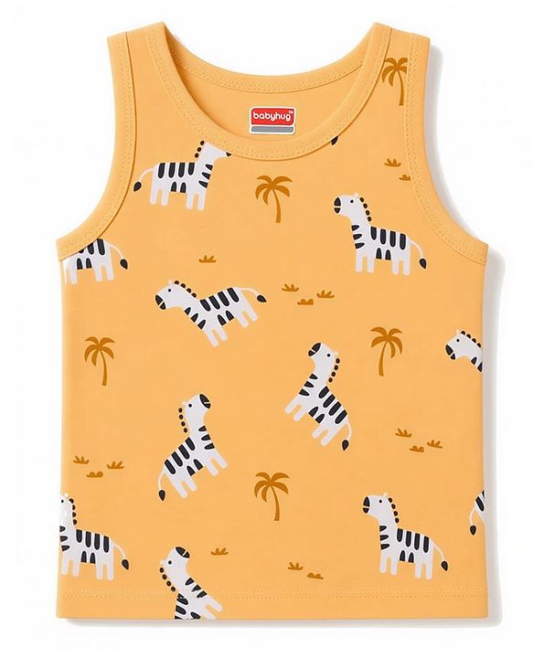 Babyhug 100% Cotton Knit Sleeveless Striped & Zebra Printed Anti Bacterial Sando Vests Pack Of 3 - Light Blue Orange & Green