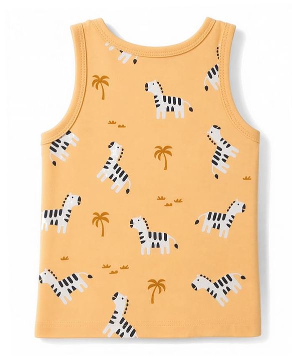 Babyhug 100% Cotton Knit Sleeveless Striped & Zebra Printed Anti Bacterial Sando Vests Pack Of 3 - Light Blue Orange & Green