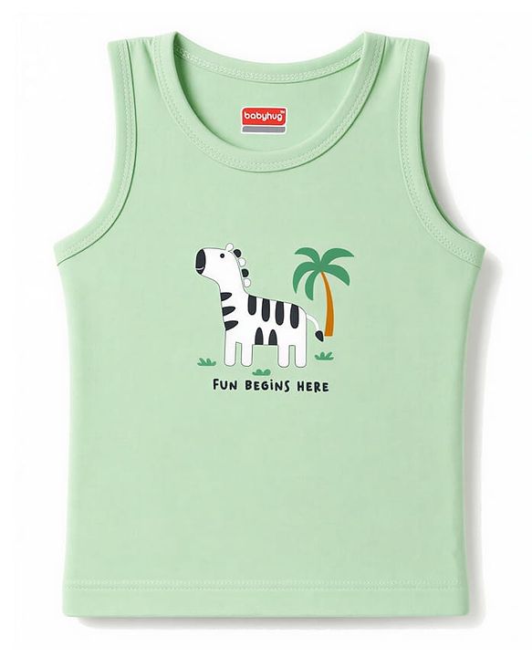 Babyhug 100% Cotton Knit Sleeveless Striped & Zebra Printed Anti Bacterial Sando Vests Pack Of 3 - Light Blue Orange & Green