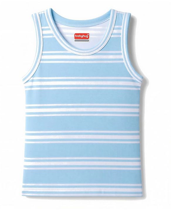 Babyhug 100% Cotton Knit Sleeveless Striped & Zebra Printed Anti Bacterial Sando Vests Pack Of 3 - Light Blue Orange & Green