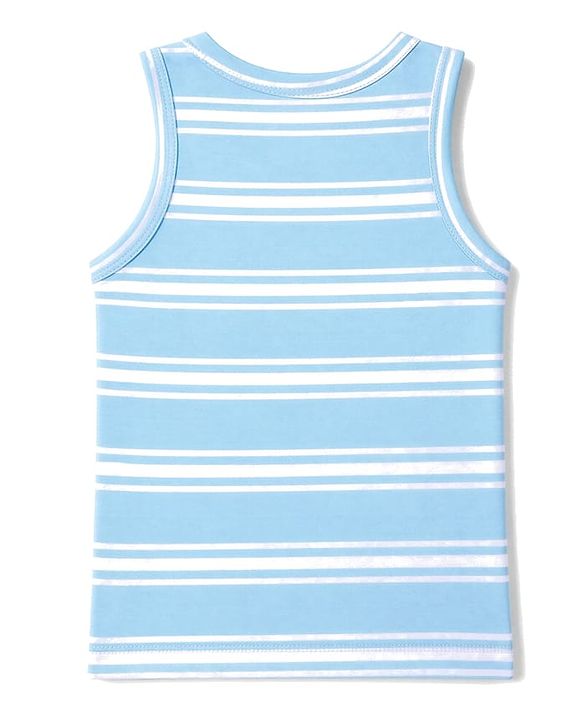 Babyhug 100% Cotton Knit Sleeveless Striped & Zebra Printed Anti Bacterial Sando Vests Pack Of 3 - Light Blue Orange & Green