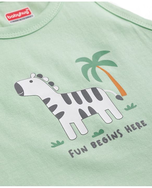 Babyhug 100% Cotton Knit Sleeveless Striped & Zebra Printed Anti Bacterial Sando Vests Pack Of 3 - Light Blue Orange & Green