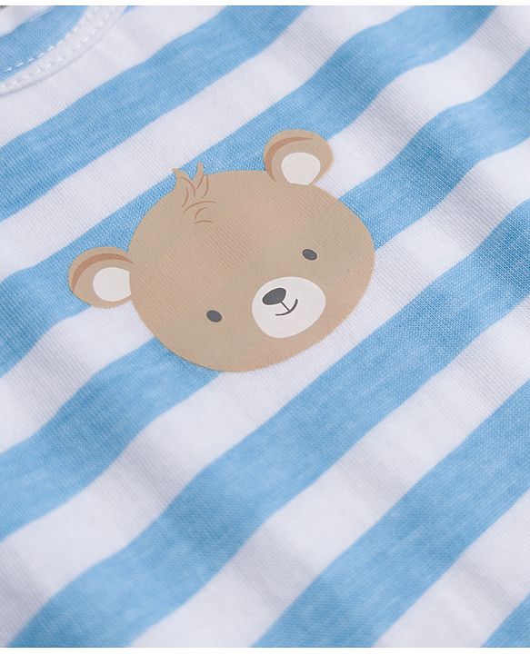 Babyhug 100% Cotton Single Jersey Knit Antibacterial Striped Sleeveless Vest with Bear Print Pack of 3 - Blue & Orange