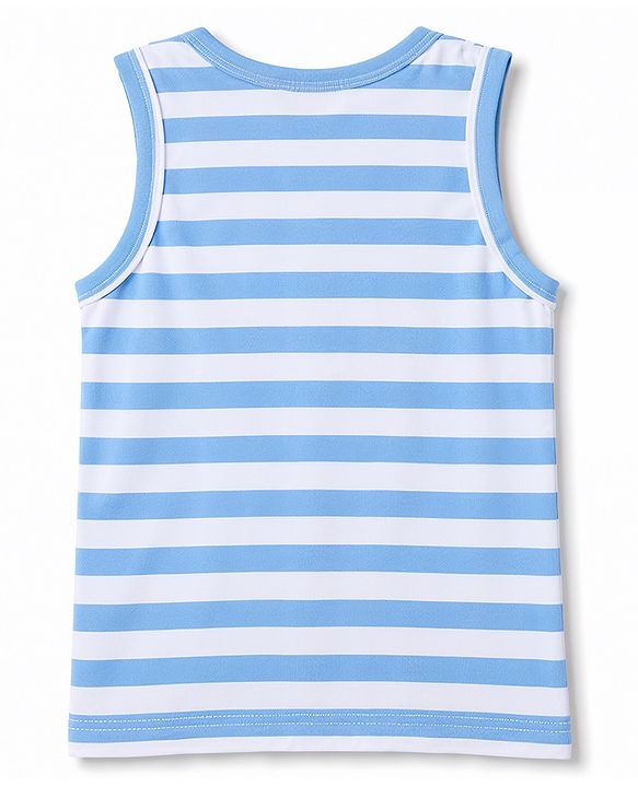 Babyhug 100% Cotton Single Jersey Knit Antibacterial Striped Sleeveless Vest with Bear Print Pack of 3 - Blue & Orange