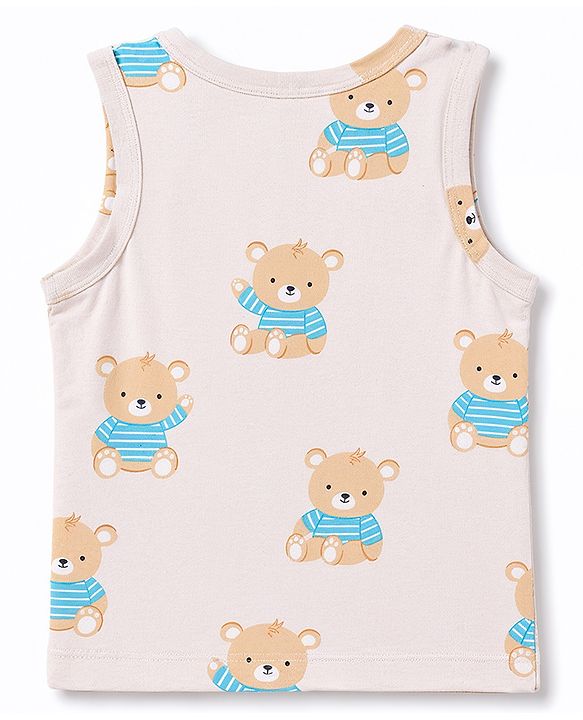 Babyhug 100% Cotton Single Jersey Knit Antibacterial Striped Sleeveless Vest with Bear Print Pack of 3 - Blue & Orange