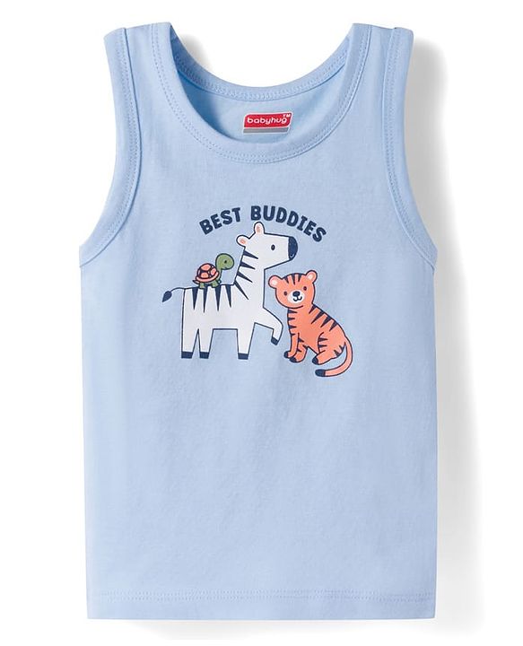Babyhug 100% Cotton Single Jersey Knit Antibacterial Sleeveless Vests With Animal Print Pack of 3 - Multicolr