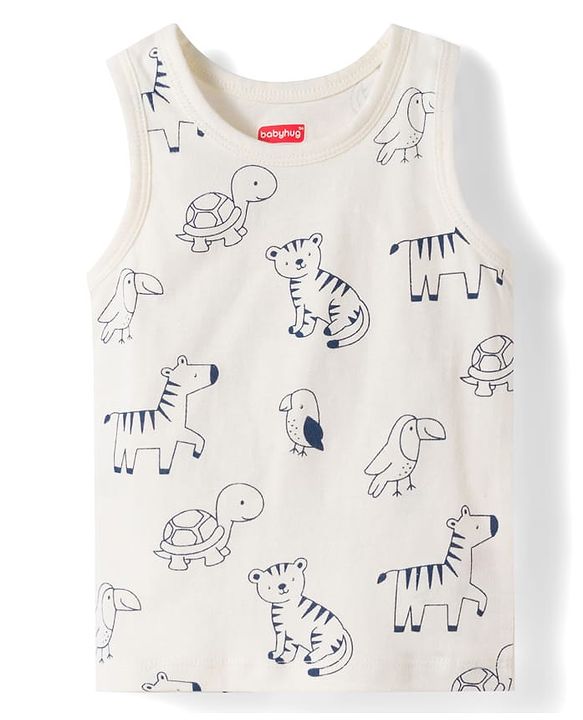 Babyhug 100% Cotton Single Jersey Knit Antibacterial Sleeveless Vests With Animal Print Pack of 3 - Multicolr