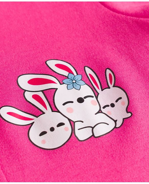 Babyhug Cotton Knit Full Sleeves Front Open Text Printed Footed Sleepsuit with Cap - Dark Pink