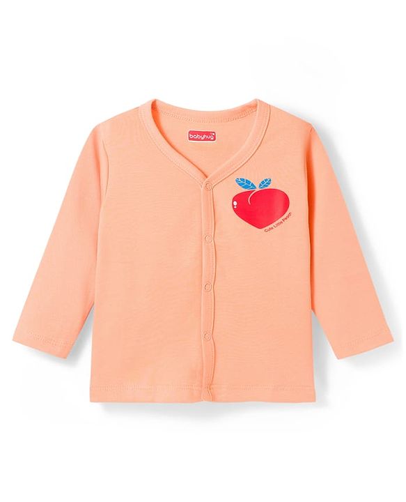 Babyhug Cotton Knit Full Sleeves T-Shirt & Pyjama Night Suit With Peach Print & Cap - Orange